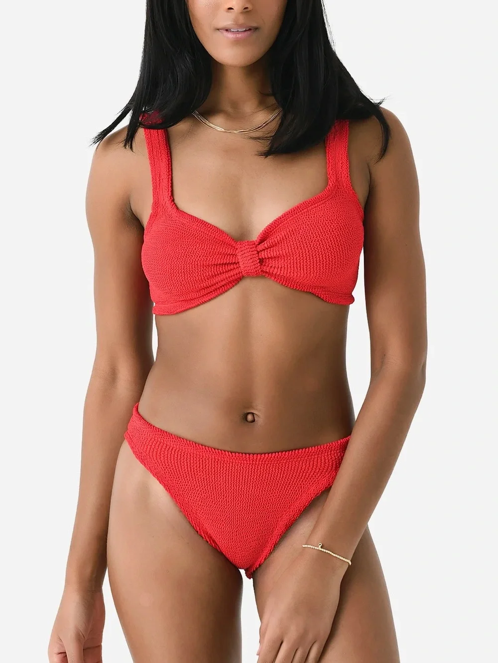 New Hunza G Bikini SET Bonnie Red Crinkle One Size Stretchy Xandra Gigi Juno